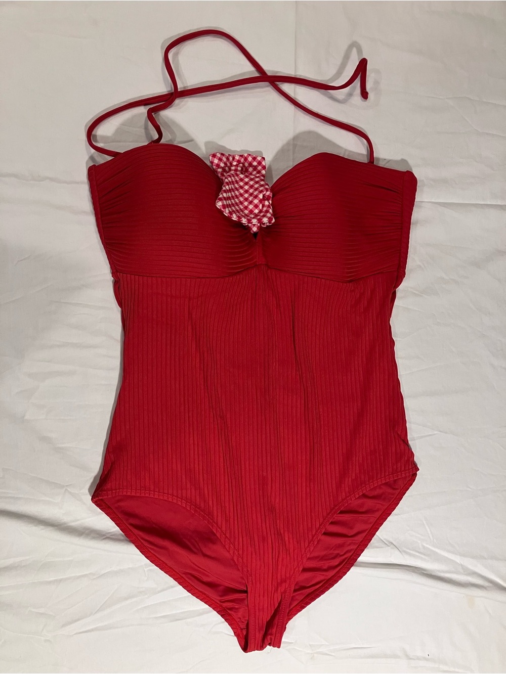 Matilda Jane Red Ribbed Swimsuit with Gingham Accent
